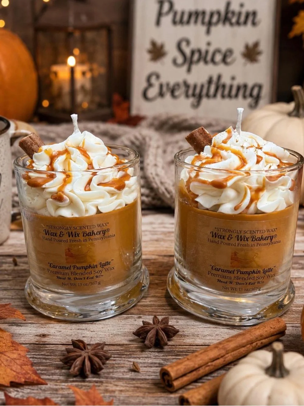 Caramel Pumpkin Latte Scented Candle - White & Brown
